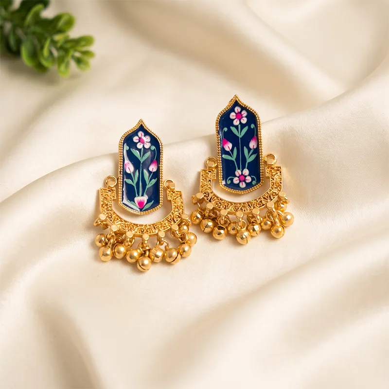Meenakari Long Earrings, Blue
