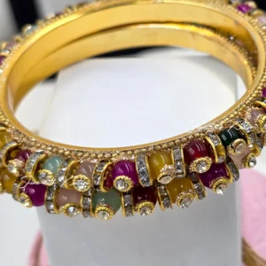 Alternative view of Multicolor Kundan Crystal Gold Finish Bangles