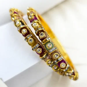 Multicolor Kundan Crystal Gold Finish Bangles - Image 3