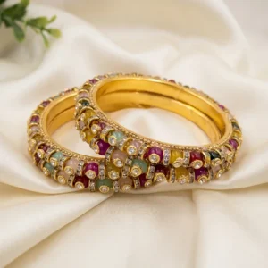 Multicolor Kundan Crystal Gold Finish Bangles