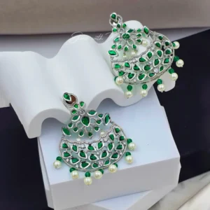Alternative view of Pearl Chandbali Statement Earrings, Green