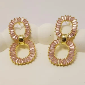 Alternative view of Baguette layered loop Earrings, Pink