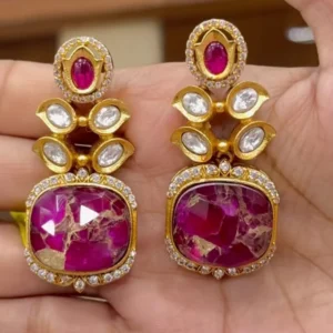 Alternative view of Ash Marble Stone Kundan Earrings