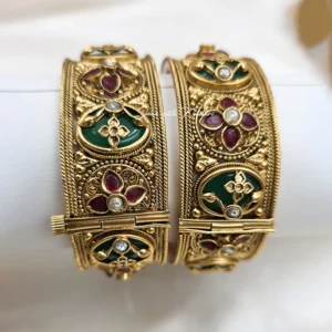 Rajwadi Meenakari Kundan Gold Bangles Set, 2.4 - Image 3