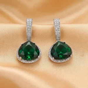 Rhea CZ Stone Statement Earrings, Green