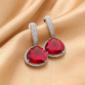 Rhea CZ Stone Statement Earrings, Ruby