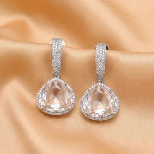 Rhea CZ Stone Statement Earrings, White