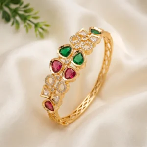 Ruby Green CZ Openable Cuff Bangle