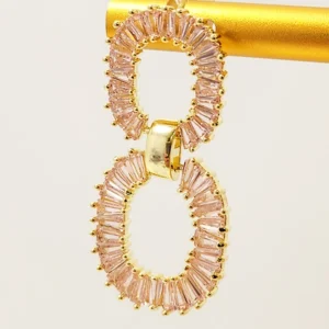 Baguette layered loop Earrings, Pink - Image 4