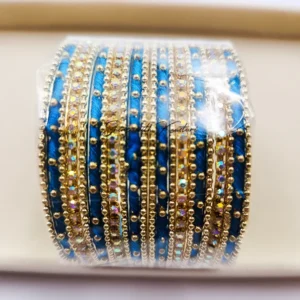 Indian Glitter Thread Bangles (Blue Shades), Size 2.6 - Image 6