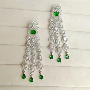 Emerald Stone Cubic Zirconia Chandelier Earrings - Image 3