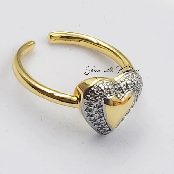 Dual Tone Heart Adjustable Ring - Image 3