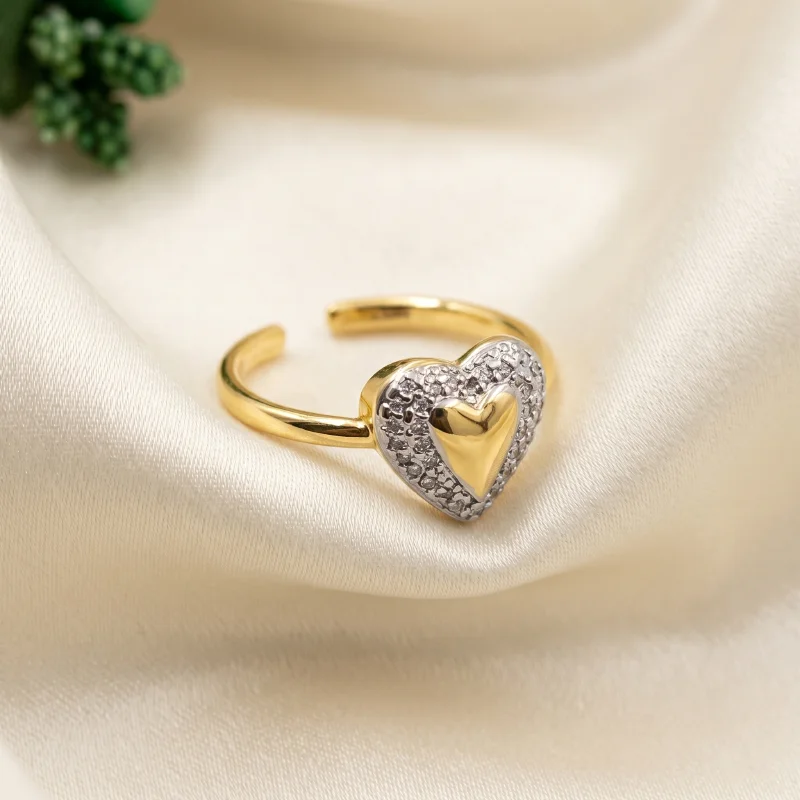 Dual Tone Heart Adjustable Ring