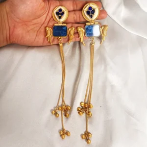 Alternative view of Long Kashmiri Stone Jhumka, Blue