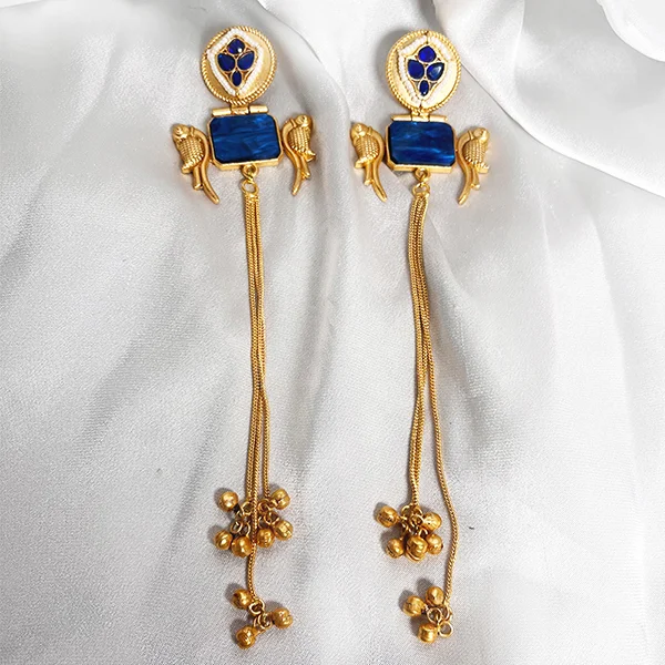 Long Kashmiri Stone Jhumka, Blue - Image 3