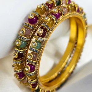 Multicolor Kundan Crystal Gold Finish Bangles - Image 4
