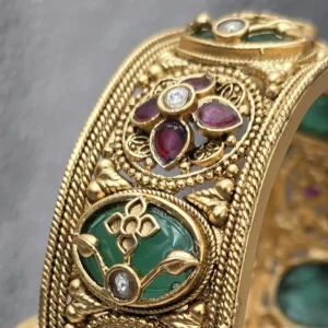 Rajwadi Meenakari Kundan Gold Bangles Set, 2.4 - Image 5