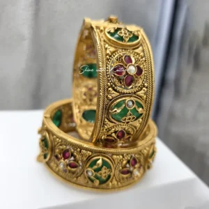 Rajwadi Meenakari Kundan Gold Bangles Set, 2.4 - Image 4