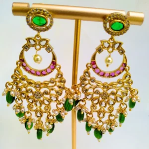 Emerald Stone Drop Chandbali Earrings - Image 4