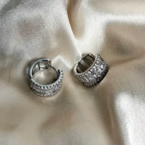 Alternative view of Silver Classic Baguette Hoop Earrings