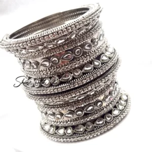 Alternative view of Silver Kundan Broad Bangles