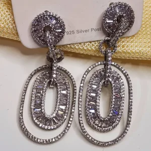 Alternative view of Silver Oval Drop Baguette Earrings