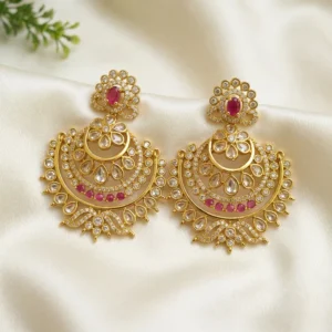 Long Kundan & Stone Chandbali, Pink