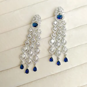 Alternative view of Sapphire Stone Cubic Zirconia Chandelier Earrings