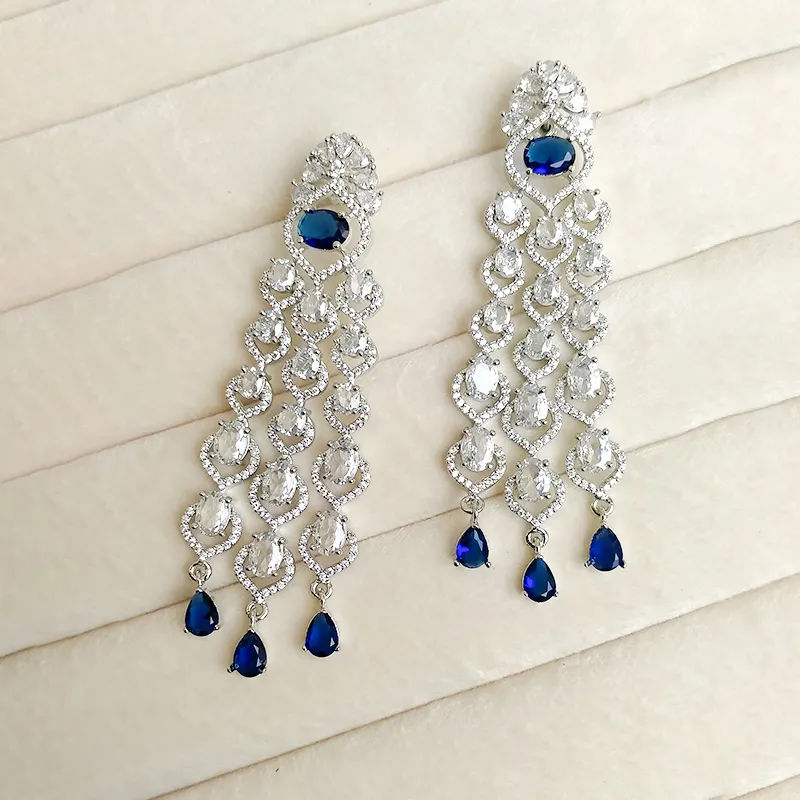 Sapphire Stone Cubic Zirconia Chandelier Earrings - Image 2