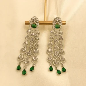 Alternative view of Emerald Stone Cubic Zirconia Chandelier Earrings