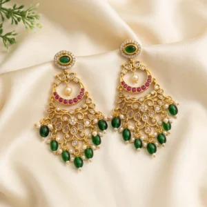 Emerald Stone Drop Chandbali Earrings