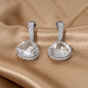Alternative view of Rhea CZ Stone Statement Earrings, White