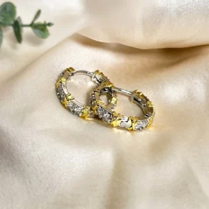Huggie Hoops Earrings, 2 Tone