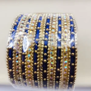 Indian Glitter Thread Bangles (Blue Shades), Size 2.6 - Image 3