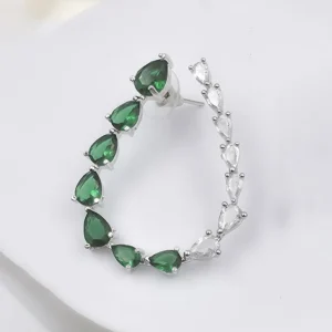 Alternative view of Teardrop Crystal Hoop Earrings, Green
