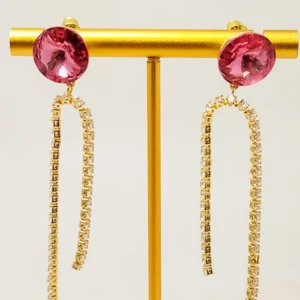 Crystal Tennis Earrings, Hot Pink