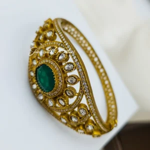 Antique Kundan Kada Bangle with Green Stone
