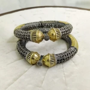 Alternative view of Broad Oxidised Silver Bangle Kada, Openable