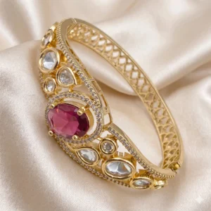 Alternative view of Glow Kundan CZ Openable Bangle, Ruby