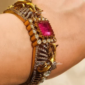 Alternative view of Antique Gold Kada Bangle with Stone, Ruby