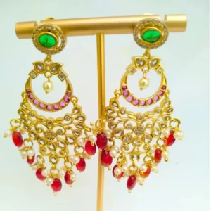 Ruby Stone Drop Chandbali Earrings - Image 3