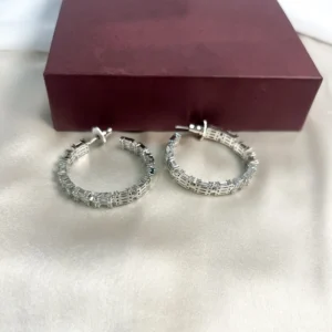 Cubic Zirconia Hoop Earrings, Silver
