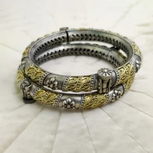 Bloom Octa Designer Oxidised Silver Bangles - Image 3