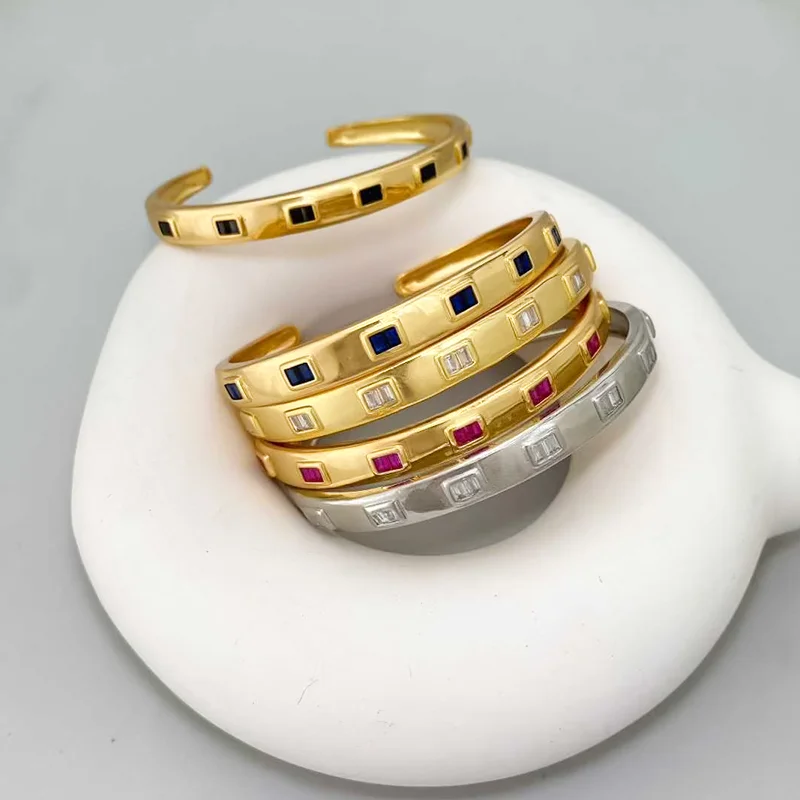 Bangle Studded with Square Stones, Gold Plated