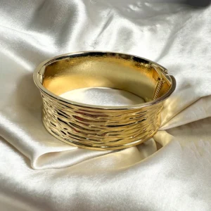 Gold Plated Textured Wrist Cuff Bangle