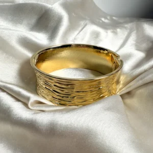 Alternative view of Gold Plated Textured Wrist Cuff Bangle