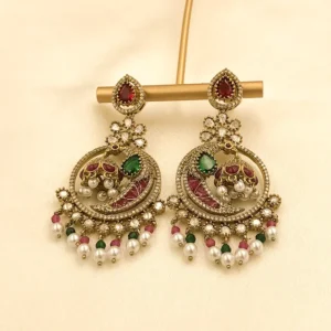 Alternative view of Handcrafted Pearl & Stone Chandbali Earrings