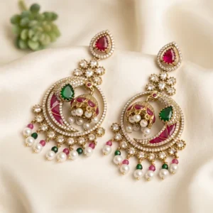 Handcrafted Pearl & Stone Chandbali Earrings