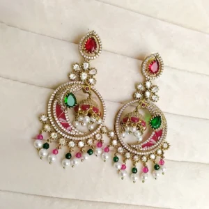Handcrafted Pearl & Stone Chandbali Earrings - Image 3
