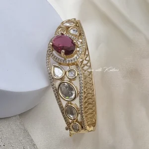 Glow Kundan CZ Openable Bangle, Ruby - Image 3